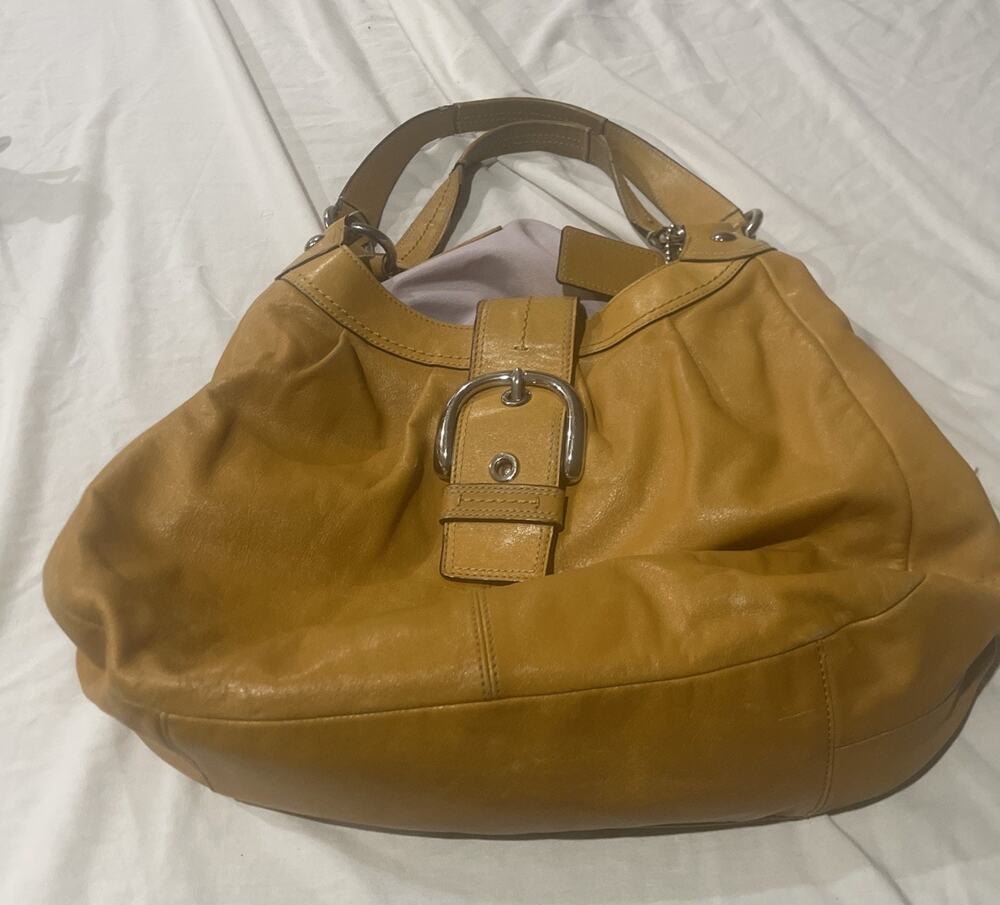 Coach Soho Pleated Saffron Yellow Leather Tote, Camel Shoulder Bag